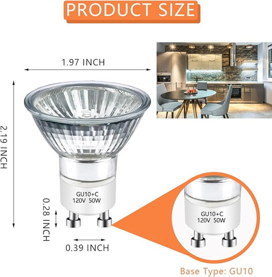 GU10 Halogen Bulb 120v 50w Warmer Bulbs, 2800k Warm White gu10 Dimmable for Candle Warmer, Scent Wax Burner, Fragrance Melt, Warming Bulb Pack of 6