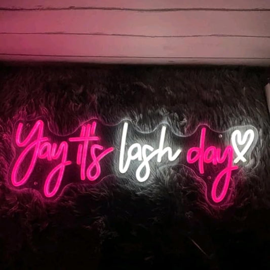 Yay It's Lash Day Heart Neon Sign, Custom Lashes Salon LED Neon Light Beauty Room Lash Bar Wall Decor Art Wedding Decoration Business Sign USB Size:20inch…