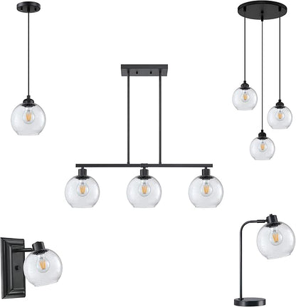3 Pack 6.3 Inch Clear Seeded Glass Lamp Shade Pendant Ceiling Chandelier Wall Sconce Light Replacement Glass Shade Fixture Over Sink Kitchen Island