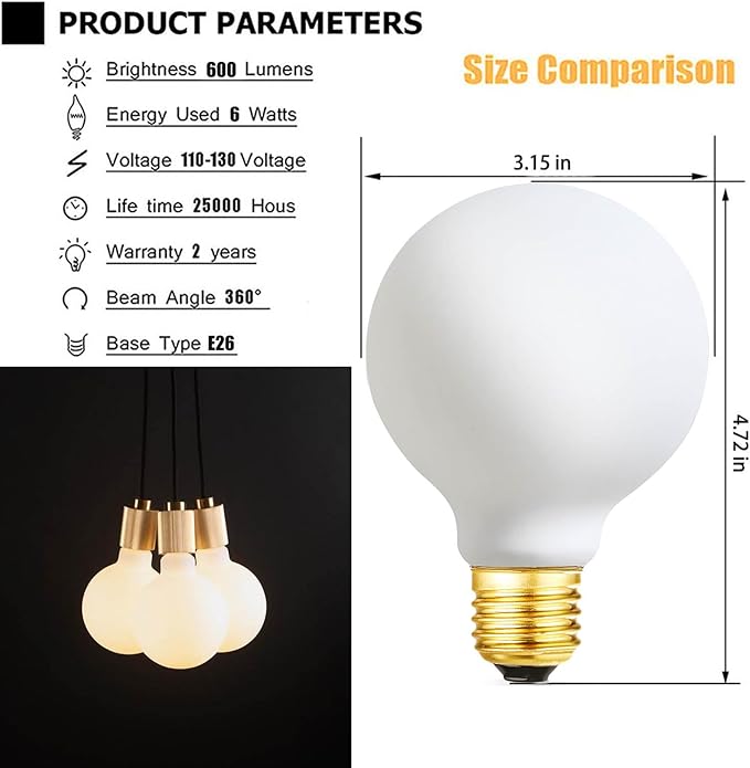 Leools LED Light Bulb G25/G80 Dimmable Flick-Free Matt 6W Frosted Glass CRI95 Warm White 600LM, 60W Equivalent Vintage LED Edison Globe Filament Light Bulb,Dim-to-Warm 2200-2700K,E26 Base, 4 Pack