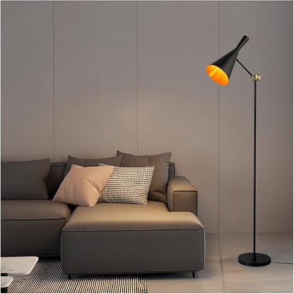 Modern Industrial Floor Lamp For Bedroom, 64'' Adjustable Gold Inner Shade Tall Floor Lamp For Office, Living Room, Skinny Corner Accent Reading Standing Lamp, Retro Farmhouse Mid-Century, Black