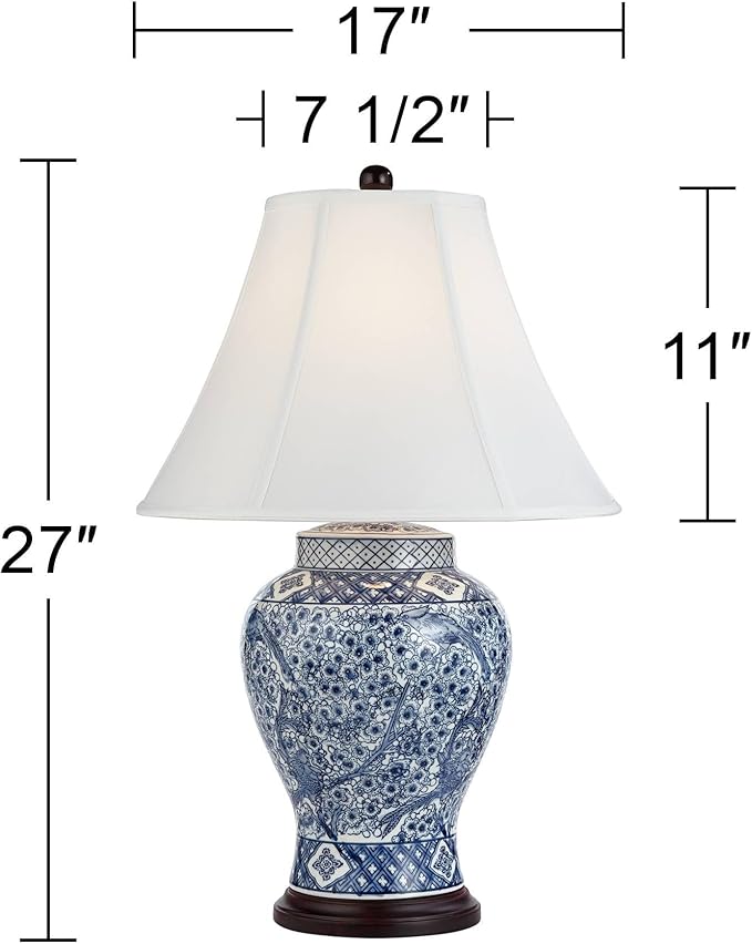 Barnes and Ivy Shonna Garden Bird 27" Tall Jar Traditional Table Lamps Set of 2 Blue Porcelain White Shade Living Room Bedroom Bedside Nightstand House Office Home Kitchen Entryway Console