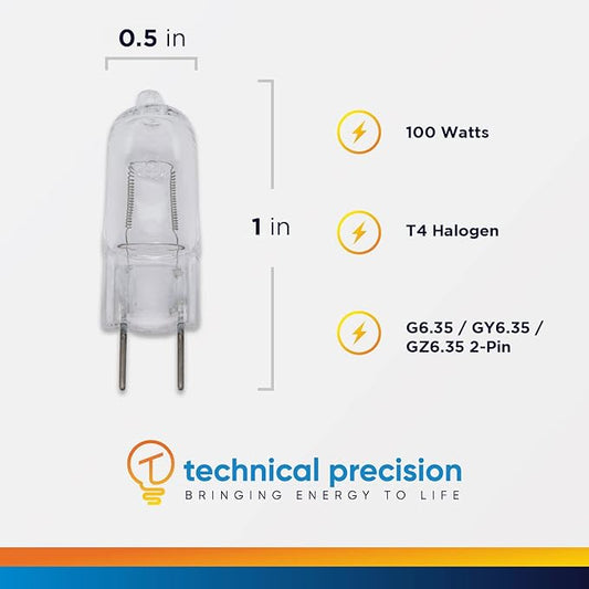 Technical Precision Replacement for Philips HF3470 Light Bulb 100w Halogen T4 Bulb 12V with GY6.35 2 Pin Base Round pins - Clear Bipin Halogen Bulb - 1 Pack