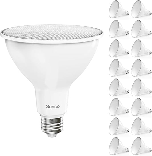 Sunco 16 Pack Outdoor Flood Light Bulb LED PAR38, Exterior Spotlight Bulbs, Weatherproof, 1050 LM, 13W (100W Equivalent), 3000K Warm White, Wet Rated, Dimmable, E26 Base UL