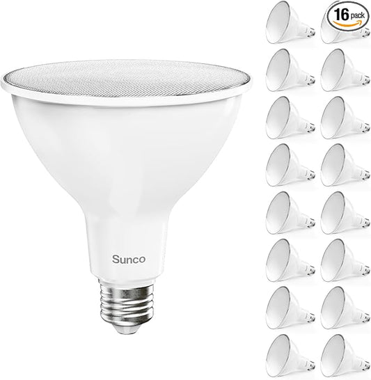 Sunco 16 Pack Outdoor LED Flood Home Residential Patio Driveway Light, Waterproof PAR38 LED Bulb, CRI90 2700K Soft White Dimmable, 100W Equivalent 13W, Exterior, Wet-Rated, 1050 Lumens, E26 Base - UL