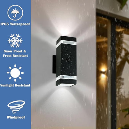 Motion Sensor Outdoor Wall Lights with 3 Lighting Modes, Dusk to Dawn Porch Light with Bulbs Include, IP65 Waterproof Modern Black Wall Sconce for Patio, Garage, Front Door