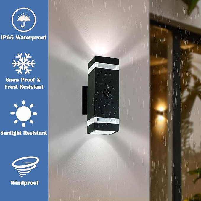 Dusk to Dawn Motion Sensor Porch Light with 3 Lighting Modes, Modern Up Down Wall Sconce with GU10 Bulbs, Heavy Aluminum Exterior Light Fixtures for Entryway, Patio, Garage,ETL Listed