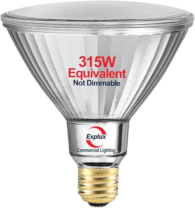 Explux 315 Watt Equivalent PAR38 LED Flood Light Bulb, Ultra Bright 4300 Lumens, Non-Dimmable, Full-Glass Outdoor Waterproof & Anti-Ageing, Daylight 5000K, 1-Pack