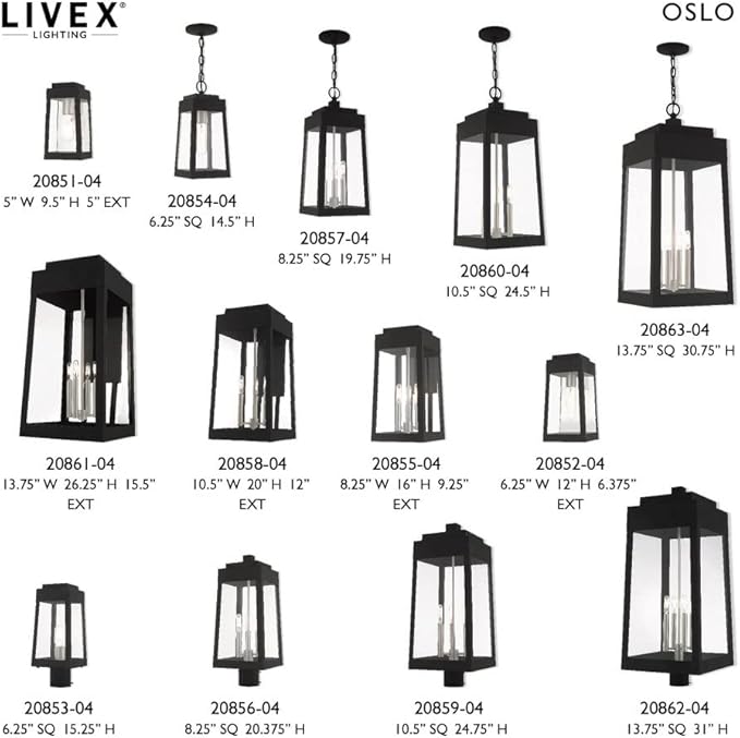 Livex Lighting 20859-04 Oslo - 24.75" Three Light Outdoor Post Top Lantern, Black Finish with Clear Glass