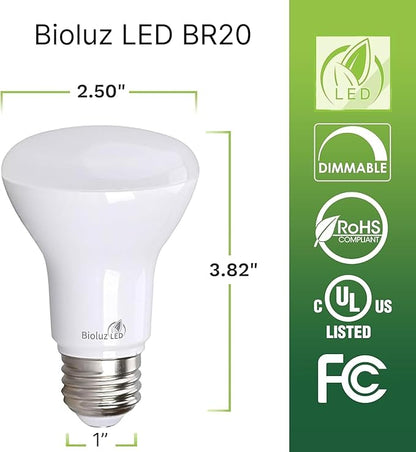 Bioluz LED 4 Pack BR20 LED Bulbs Indoor Flood Light R20 Dimmable High CRI 2700K Warm White, 50 Watt Equivalent Uses 7W, 540 Lumens UL Listed FCC RoHS Compliant