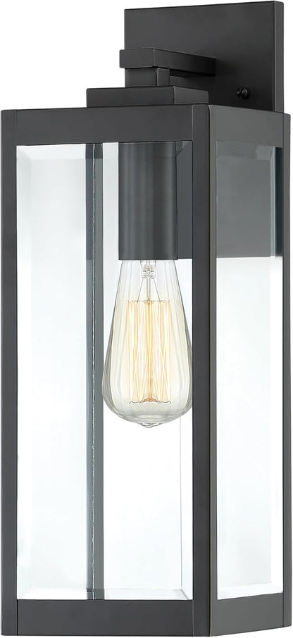 Quoizel Westover Modern Wall Sconce, 17 Inch Earth Black 1-Light Outdoor Light Fixture, Clear Beveled Glass Wall Lantern, 100 W, Industrial Design Wall Light for Porch, Patio, Gazebo or Yard