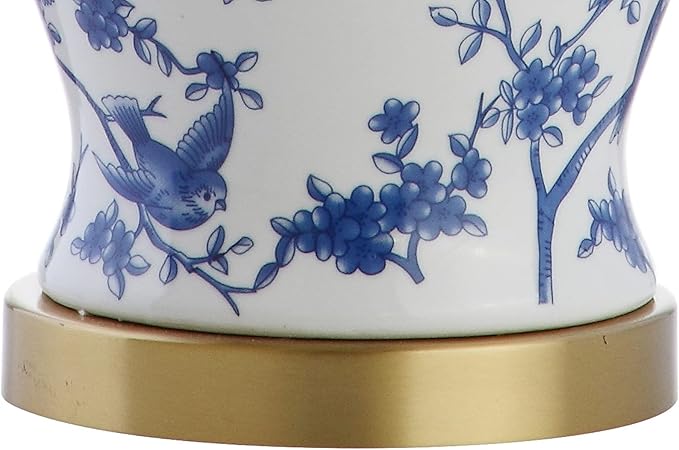 JONATHAN Y JYL3005A 22" French Country Ginger Jar Table Lamp, Blue and White Chinoiserie Ceramic Bedside Lamp for Living Room, Traditional Bedroom Nightstand with White Linen Shade, LED Bulb Included