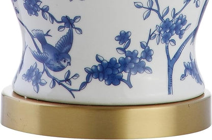 JONATHAN Y JYL3005A 22" French Country Ginger Jar Table Lamp, Blue and White Chinoiserie Ceramic Bedside Lamp for Living Room, Traditional Bedroom Nightstand with White Linen Shade, LED Bulb Included