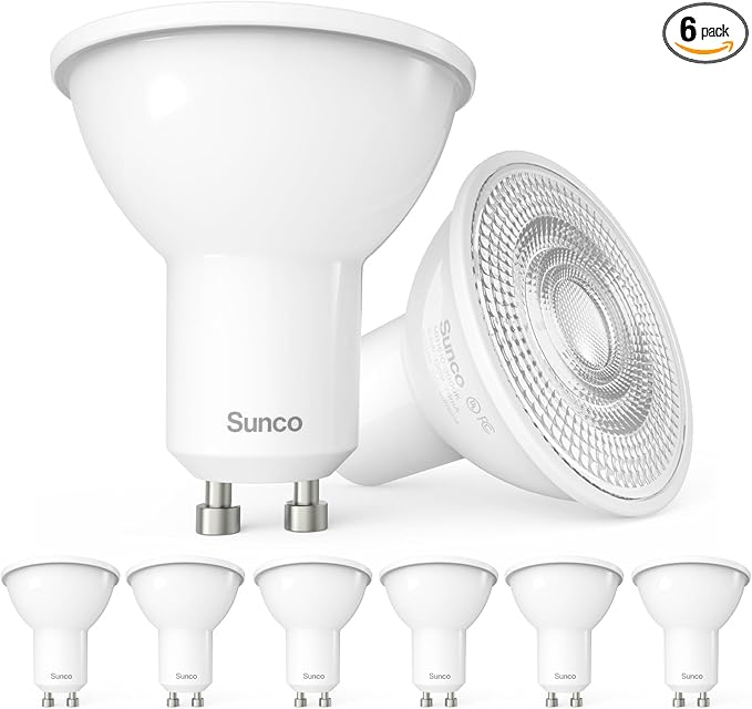 Sunco 6 Pack MR16 LED Bulb, GU10 Dimmable Track Light Bulbs, 5.5W=50W, 3000K Warm White, 550 LM, 25000 Lifetime Hours UL.