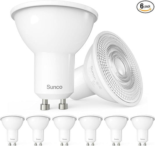 Sunco 6 Pack MR16 LED Bulb, GU10 Dimmable Track Light Bulbs, 5.5W=50W, 3000K Warm White, 550 LM, 25000 Lifetime Hours UL.