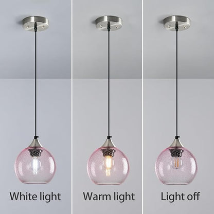 Pink Glass Pendant Lights Kitchen Island Globe Pendant Light Fixtures Modern Pendant Lighting for Bedroom Living Dining Room Light Fixture (5.9 in, 1 Pack)