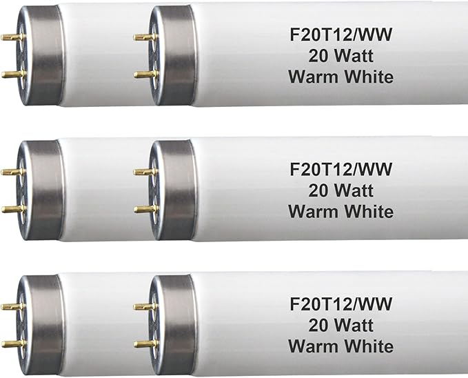 (6Pack) F20T12/WW T12 20W 2ft Fluorescent Tube Light Bulb,F20T12/DSW/RP Soft Warm White,24 inch, Premium Kitchen and Bath,1150 Lumen, 20 watt,3000K