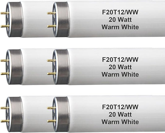 (6Pack) F20T12/WW T12 20W 2ft Fluorescent Tube Light Bulb,F20T12/DSW/RP Soft Warm White,24 inch, Premium Kitchen and Bath,1150 Lumen, 20 watt,3000K