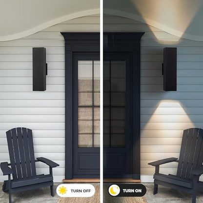 Cerdeco 2 Pack Aluminum Modern Outdoor Wall Light, 15" Exterior Up Down Light Fixtures,Black Front Door Wall Lighting with E26 Sockets [ETL Listed]