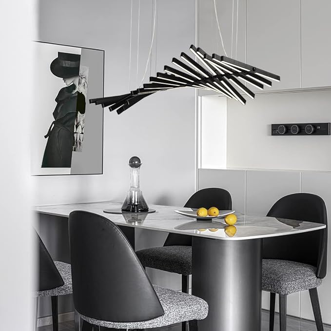 JAYMP Designer Chandelier Modern Dimmable LED Pendant Light, Adjustable Strip Light Bar, Remote Control Kitchen Island Dining Room Hanging Lamp, Matte Black 20 Lights
