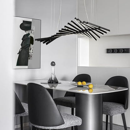 JAYMP Designer Chandelier Modern Dimmable LED Pendant Light, Adjustable Strip Light Bar, Remote Control Kitchen Island Dining Room Hanging Lamp, Matte Black 20 Lights