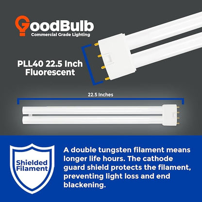 GoodBulb PLL40/850 40W 22.5" Twin Tube Compact Fluorescent Light Bulb 4-pin 2G11 Base 5000K Daylight 2800 Lumen 36000 Hour Long Life Biax Pack of 10