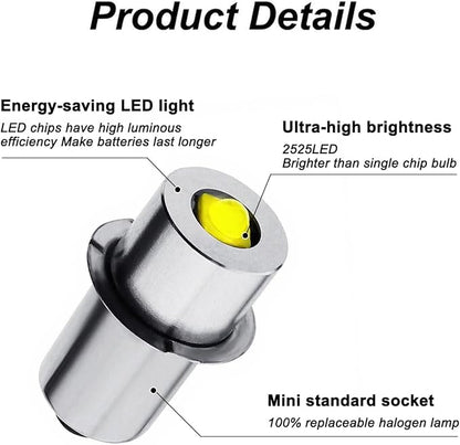 Upgrade 3V P13.5S LED Flashlight Bulb Replacement for 2-Cell U.S. Army &Military MX-991 Fulton Government & Military KPR102 (K1) (PR31) Krypton PR Torch Lantern Work Light Maglit Bulbs,2Pcs