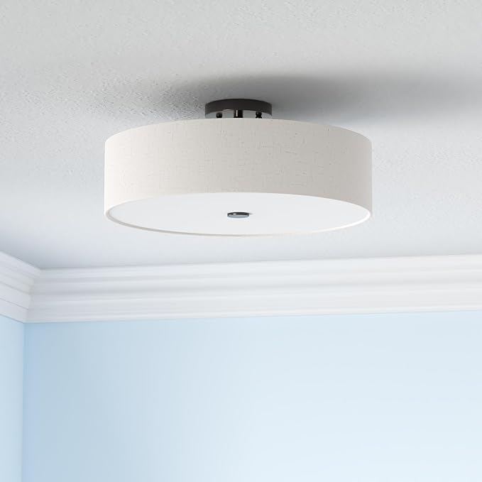 Livex Lighting 52136-92 Meridian Collection 4-Light Transitional Ceiling Mount Fixture with Oatmeal Color Fabric Hardback Shade, English Bronze