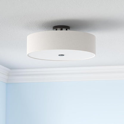 Livex Lighting 52136-92 Meridian Collection 4-Light Transitional Ceiling Mount Fixture with Oatmeal Color Fabric Hardback Shade, English Bronze