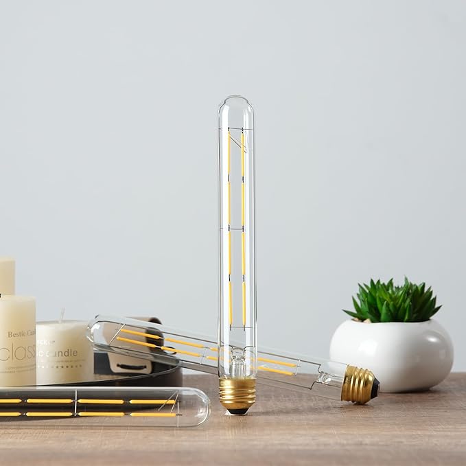 T10 Tubular Light Bulbs,E26 Dimmable Led Bulbs,8W Led Edison Bulb,75 Watt Equivalent,3000K Soft White,8.9 Inches Long Tube Light Bulb,6Pack.
