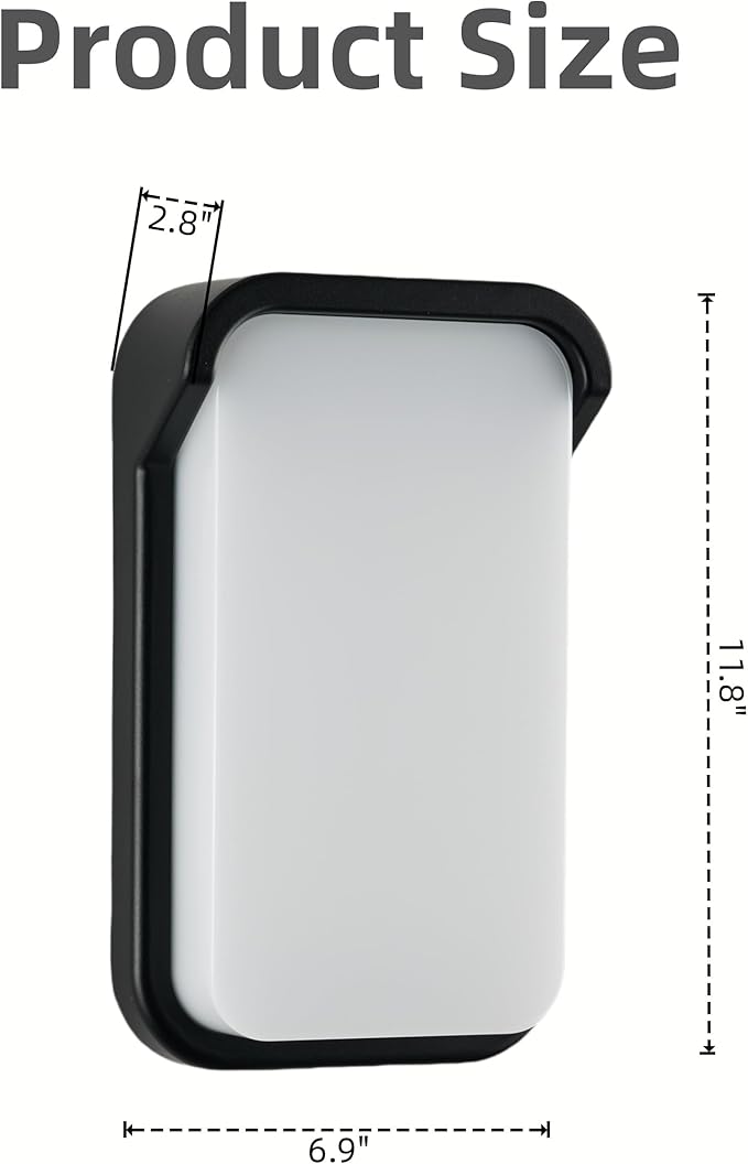 LANFU LED Modern Rectangular Outdoor Wall Sconce Light 3000K Outside Light for House Patio, Black Warm White, IP64 Waterproof Exterior Wall（11.8inch Bordered）
