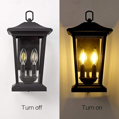 Outdoor Wall Lantern, Large Exterior Waterproof Wall Sconce Light Fixture, Black Anti-Rust Outside Porch Sconce Lights with Clear Glass
