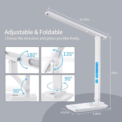 LAOPAO LED Desk Lamp with Wireless Charger: Desk Lamps for Home Office Bedroom, 5 Color Modes & Brightness Dimmable, 2 Night Light