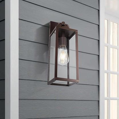 Transitional Outdoor Wall Sconce Light, 16 Inch Tall Modern Exterior Wall Lighting with Clear Glass, Anti-Rust Powder Coat Bronze Outside Lantern Lamp for Front Porch Doorway Patio, 1 Pack