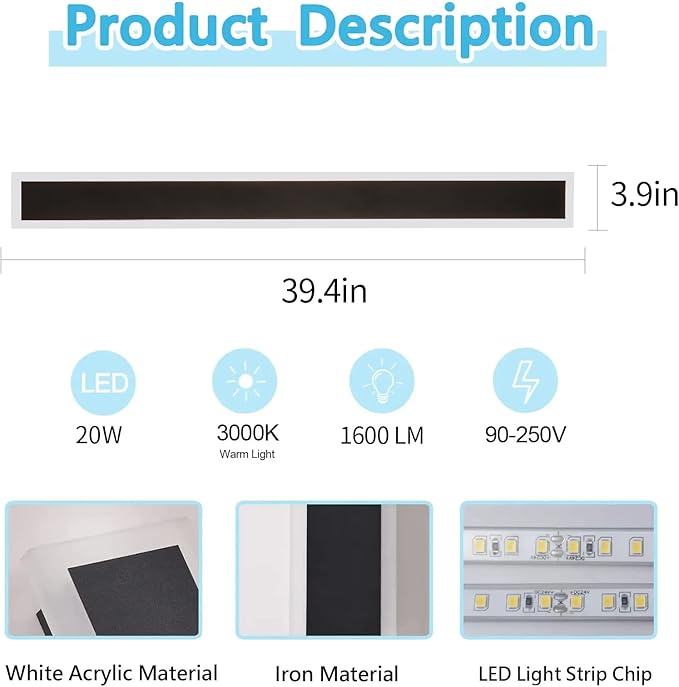 Modern Outdoor Lights 39.4in 3000-6000K Outdoor Wall Sconce 20W Porch & Patio Light Frosted White Acrylic Exterior Light Fixture Watetproof Suitable for Garage,Entry,House