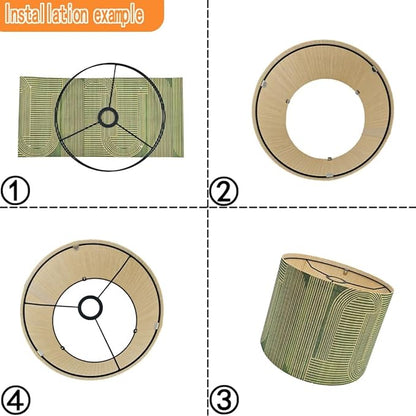 Rustic Bamboo Drum lamp Shade for table lamps and floor lamps with Decorative Geometric Green Figure, ideal for living room bedroom, easy assemble, size 11.8Inch*9Inch