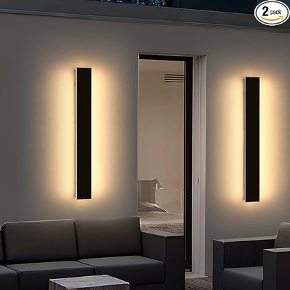 2 Pack 31.4inch Modern Exterior Wall Lights, 3000K Warm White, Outdoor Wall Mount Linear Sconces, 31W, IP65 Waterproof Minimalist Strip Led Lighting for House, Porch, Garage, Garden
