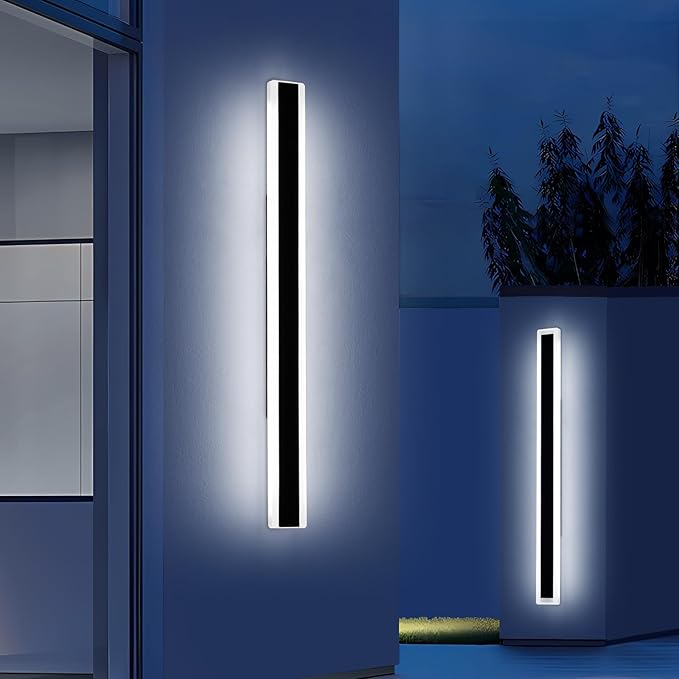 2 Pack 57inch Exterior Wall Light Fixture, 6000K Cold White, Modern Long Outdoor Wall Sconce, IP65 Waterproof, 50W, Black Outside LED Strip Lighting for Garage, Patio, Balcony, Fence