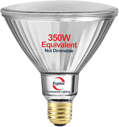 Explux 350 Watt Equivalent PAR38 LED Flood Light Bulb, Ultra Bright 5200 Lumens, Non-Dimmable, Full-Glass Outdoor Waterproof & Anti-Ageing, Daylight 5000K, 1-Pack