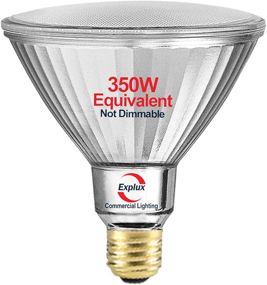 Explux 350 Watt Equivalent PAR38 LED Flood Light Bulb, Ultra Bright 5200 Lumens, Non-Dimmable, Full-Glass Outdoor Waterproof & Anti-Ageing, Daylight 5000K, 1-Pack