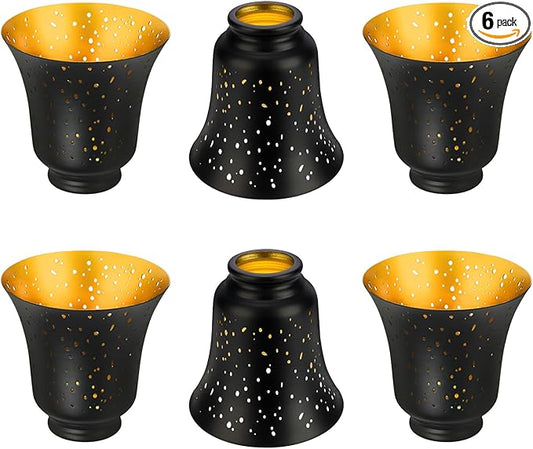 Ceiling Fan Light Covers, 6 Pack Pendant Light Shade Replacement with 1-5/8" Fitter, ALUCSET 4.5" Height and 4-3/4" Diameter, Metal Bell Shaped Cover for Chandelier Pendant Light Wall Sconces Series