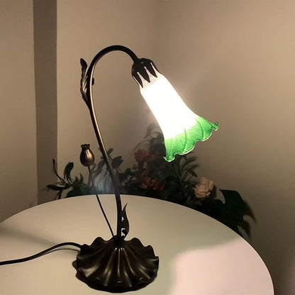 Bieye L10855 Lily Flower Blown Glass Accent Table Lamp for Living Room Bedroom Decoration (1-Light, Green)