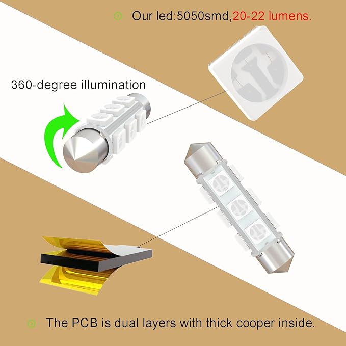 42mm DC 24V 578 LED Festoon Bulb,569 561 562 566 212-2 211-2 6413 LED Bulbs Green for Truck Interior Door Cargo Lights Non Polarity(Pack 12)