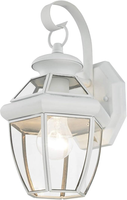 Livex Lighting 2051-03 Monterey 1 Light Outdoor White Finish Solid Brass Wall Lantern with Clear Beveled Glass