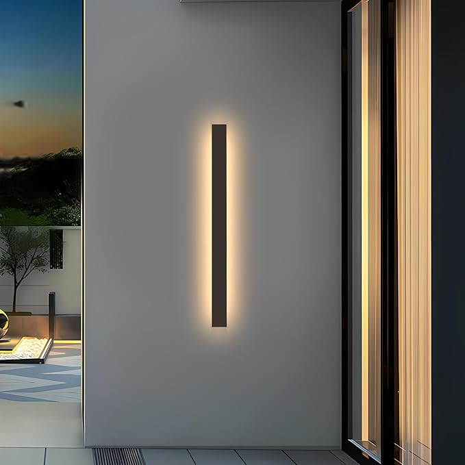 Porch Wall Lights 47.2" Black Outdoor Wall Light 3000K Modern Waterproof Anti Rust Exterior Wall Sconces Long LED Linear Exterior Lighting Fixtures for Patio Garage Garden Swimming Pools