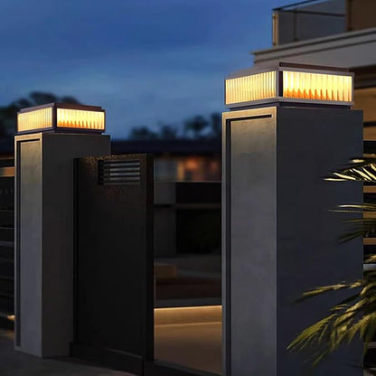 All Copper Steel Glass Outdoor Post lights, Waterproof Pillar Light, Vintage Patio Lawn Column Lamp,outdoor column lights,Deck Lights, Lantern Fence Lamp Fixture E26 Base (Electricity, 12X12IN)