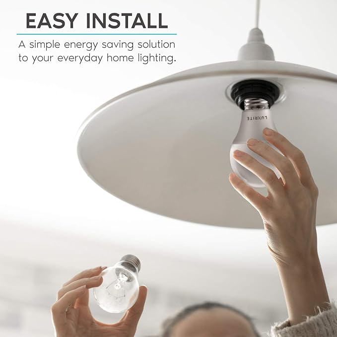 LUXRITE A19 LED Light Bulb 60W Equivalent, 4000K Cool White Dimmable, 800 Lumens, Standard LED Bulb 9W, E26 Base, Energy Star, Enclosed Fixture Rated, Perfect for Lamps and Home Lighting (12 Pack)