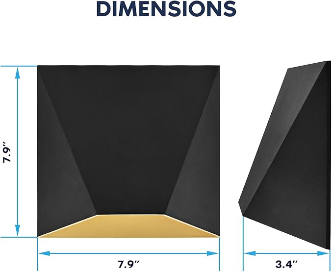 LUXRITE Outdoor LED Black and Gold Wall Sconce, 12W Modern Exterior Wall Light, 3CCT 3000K 4000K 5000K, 8 Inch, Aluminum, IP65 Waterproof, ETL Listed, Porch Lights for Entryway, Patio, Garage, House
