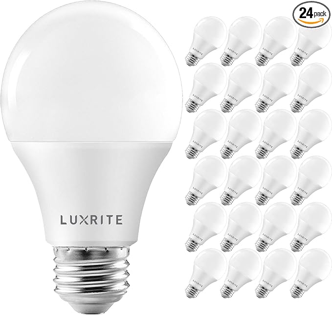 LUXRITE A19 LED Bulb 75W Equivalent, 1100 Lumens, 4000K Cool White, Dimmable Standard LED Light Bulbs 11W, Enclosed Fixture Rated, Energy Star, E26 Medium Base - Indoor and Outdoor (24 Pack)