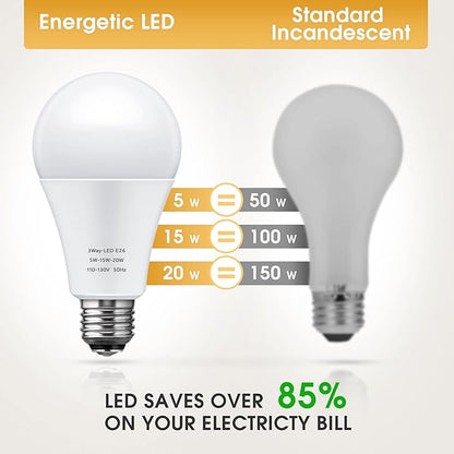 Briignite 3 Way LED Light Bulbs 50 100 150W Equivalent, 3 Way Light Bulbs, Three Way A21 E26 Medium Base, Soft White 3000K, 800lm-1400lm-2000lm, 2 Pack